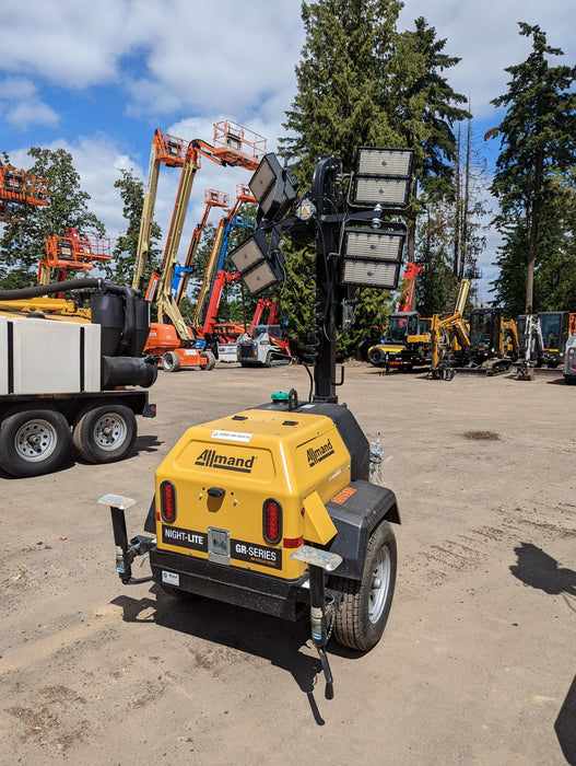 2022 Allmand NLV3GR (4) LED Light Fixture 350W, 23' Vertical Mast, 3kW Prime, Towable, Deep Sea L401, Leveling Jacks, Yanmar T4F 5.8hp