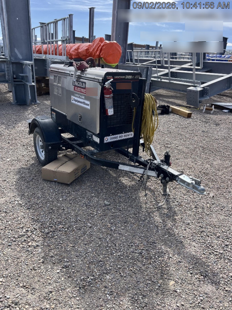 2019 Lincoln Electric Vantage 322 Ready-Pak 3, Two Wheel Trailer, Fender and Light Kit, Cable Rack