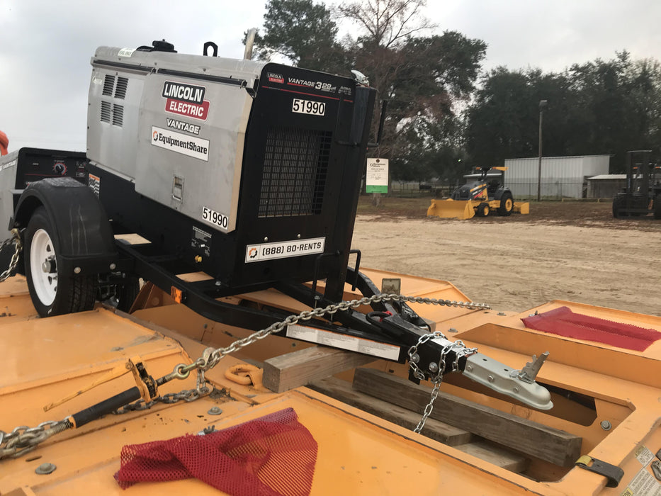 2019 Lincoln Electric Vantage 322 Welder Ready-Pak 3, Two wheel trailer, Fender and Light kit, Cable Rack