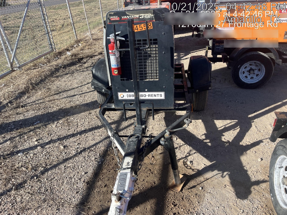 2019 Lincoln Electric Vantage 322 Welder Ready-Pak 3, Two wheel trailer, Fender and Light kit, Cable Rack