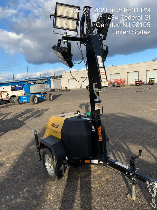 2021 Allmand NLV3GR (4) LED Light Fixture 350W, 23' Vertical Mast, 3kW Prime, Towable, Deep Sea L401, Leveling Jacks, Yanmar T4F 5.8hp