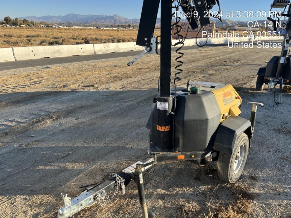 2022 Allmand NLV3GR (4) LED Light Fixture 350W, 23' Vertical Mast, 3kW Prime, Towable, Deep Sea L401, Leveling Jacks, Yanmar T4F 5.8hp