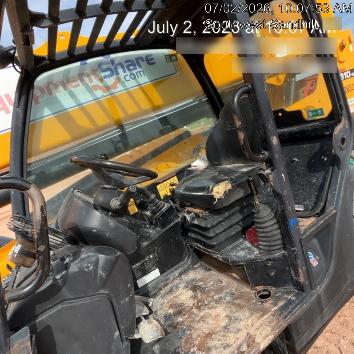 2019 JCB 510-56 74 HP w/Open ROPS, Beacon, Aux Hydraulics, Worklights, Solid Tires w/60" Carriage/Forks