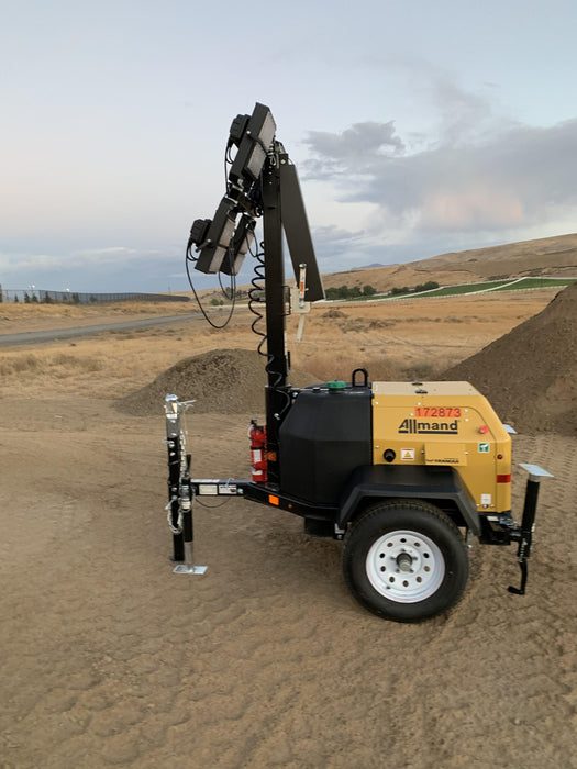 2021 Allmand NLV3GR (4) LED Light Fixture 350W, 23' Vertical Mast, 3kW Prime, Towable, Deep Sea L401, Leveling Jacks, Yanmar T4F 5.8hp