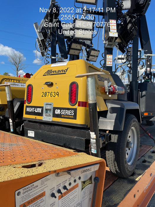 2022 Allmand NLV3GR (4) LED Light Fixture 350W, 23' Vertical Mast, 3kW Prime, Towable, Deep Sea L401, Leveling Jacks, Yanmar T4F 5.8hp