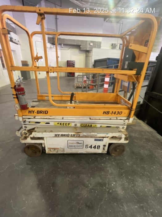 Custom Equipment HB-1430 Hy-Brid Scissor Lift
Platform capacity up to 670 lbs
Working height up to 20 ft
Weighs under 1,700 lbs
Non-marking wheels