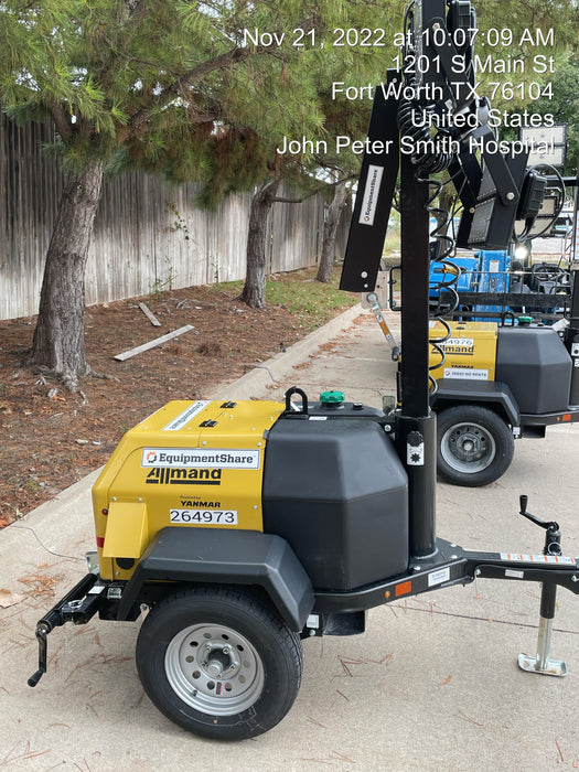 2022 Allmand NLV3GR (4) LED Light Fixture 350W, 23' Vertical Mast, 3kW Prime, Towable, ES Decals, T3