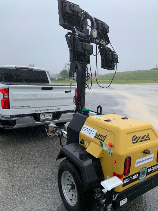 2022 Allmand NLV3GR (4) LED Light Fixture 350W, 23' Vertical Mast, 3kW Prime, Towable, Deep Sea L401, Leveling Jacks, Yanmar T4F 5.8hp