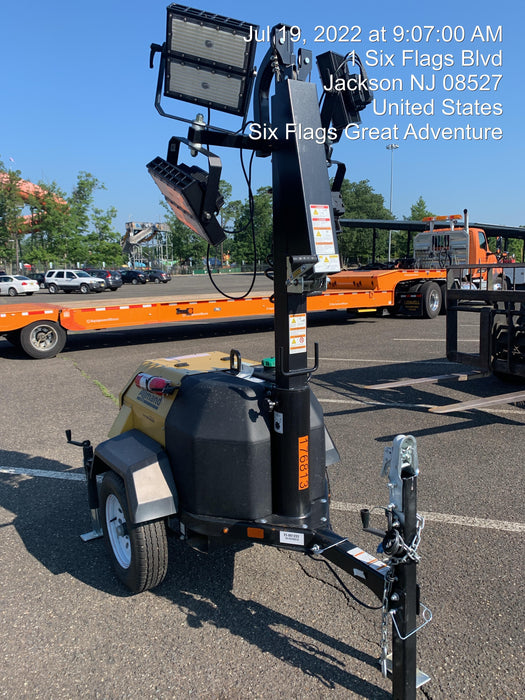 Allmand NLV3GR (4) LED Light Fixture 350W, 23' Vertical Mast, 3kW Prime, Towable, Deep Sea L401, Leveling Jacks, Yanmar T4F 5.8hp