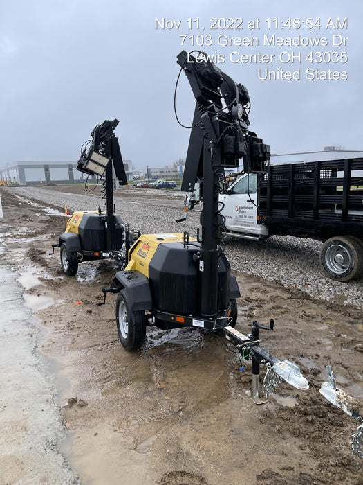 2022 Allmand NLV3GR (4) LED Light Fixture 350W, 23' Vertical Mast, 3kW Prime, Towable, ES Decals, T3