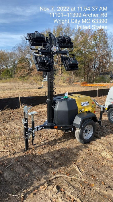 2022 Allmand NLV3GR (4) LED Light Fixture 350W, 23' Vertical Mast, 3kW Prime, Towable, ES Decals, T3