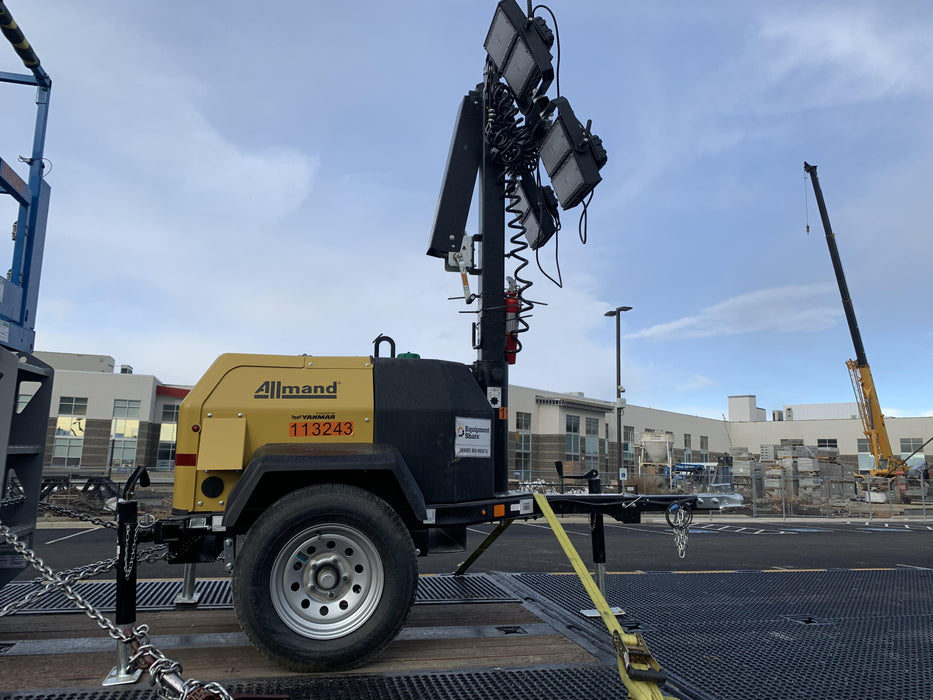 2020 Allmand NLV3GR (4) LED Light Fixture 350W, 23' Vertical Mast, 3kW Prime, Towable, Deep Sea L401, Leveling Jacks, Yanmar T4F 5.8hp