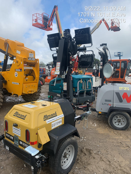 2022 Allmand NLV3GR (4) LED Light Fixture 350W, 23' Vertical Mast, 3kW Prime, Towable, Deep Sea L401, Leveling Jacks, Yanmar T4F 5.8hp