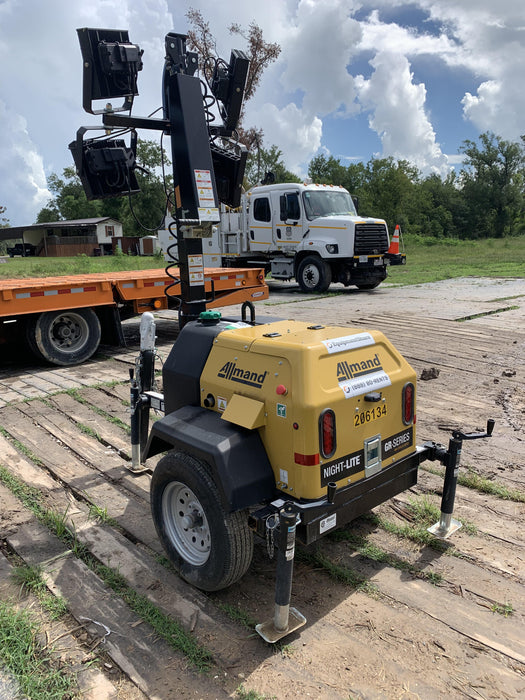 2022 Allmand NLV3GR (4) LED Light Fixture 350W, 23' Vertical Mast, 3kW Prime, Towable, Deep Sea L401, Leveling Jacks, Yanmar T4F 5.8hp