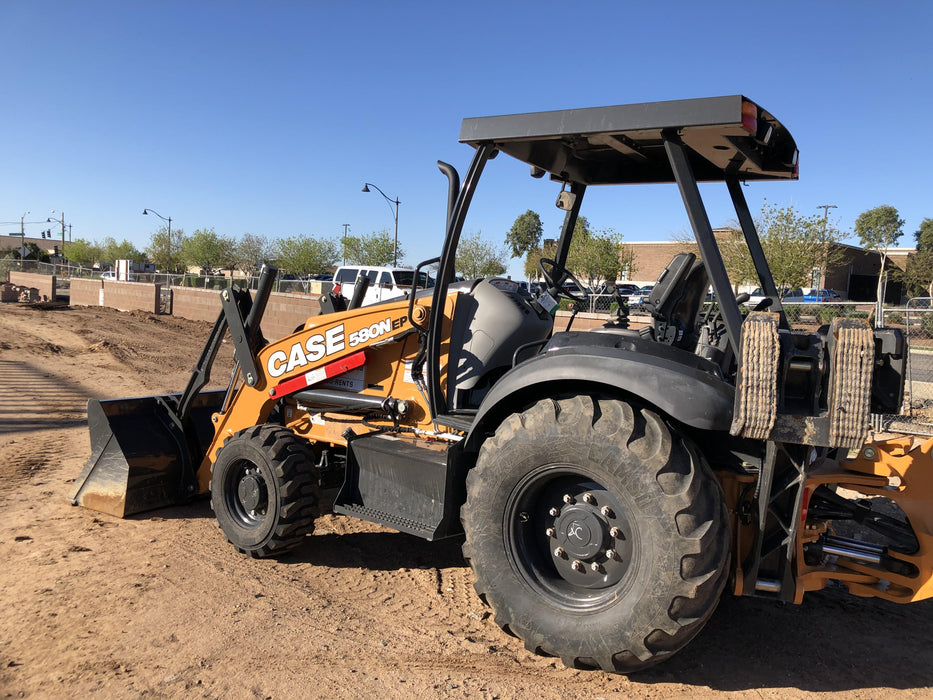 2019 Case 580N EP Canopy, 4WD, 1-Way Aux Hydraulics, Pilot Controls, Ride Control and Loader Aux Hydraulics, 900 LB. Front CWT, 82" HD LONG LIP (1 CU. YD.) W/BOCE AND LIFT EYES, FLIP OVER/STABILIZER PADS COMB