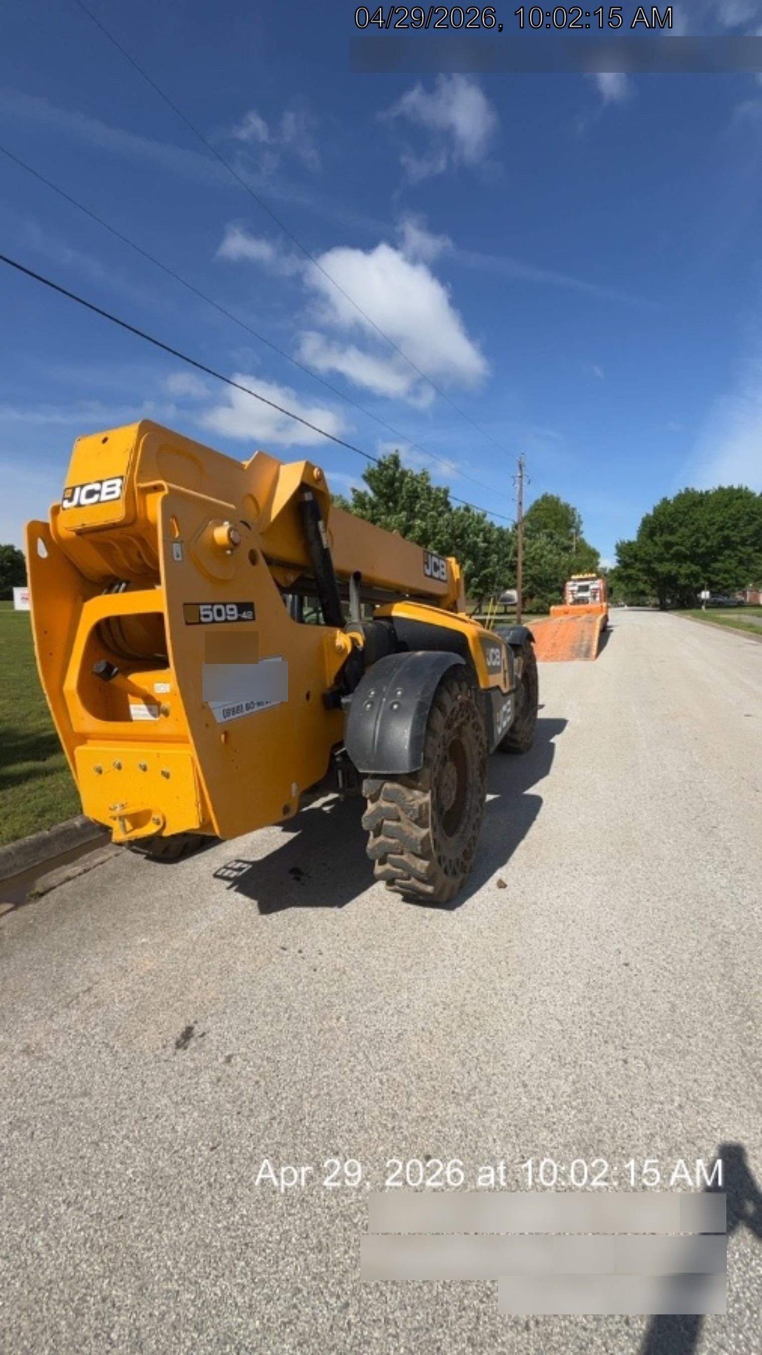 2019 JCB 509-42 74 HP w/Open ROPS, Beacon, Aux Hydraulics, LED Work lights, Solid Tires 66" Carriage/60" Forks