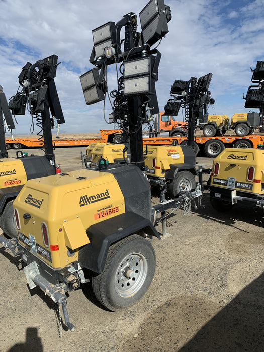 2020 Allmand NLV3GR (4) LED Light Fixture 350W, 23' Vertical Mast, 3kW Prime, Towable, Deep Sea L401, Leveling Jacks, Yanmar T4F 5.8hp