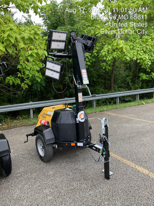 2022 Allmand NLV3GR (4) LED Light Fixture 350W, 23' Vertical Mast, 3kW Prime, Towable, Deep Sea L401, Leveling Jacks, Yanmar T4F 5.8hp