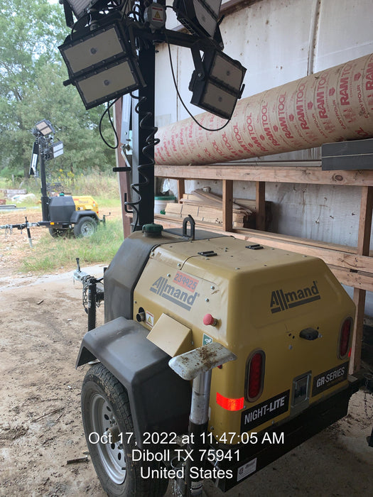 2022 Allmand NLV3GR (4) LED Light Fixture 350W, 23' Vertical Mast, 3kW Prime, Towable, Deep Sea L401, Leveling Jacks, Yanmar T4F 5.8hp