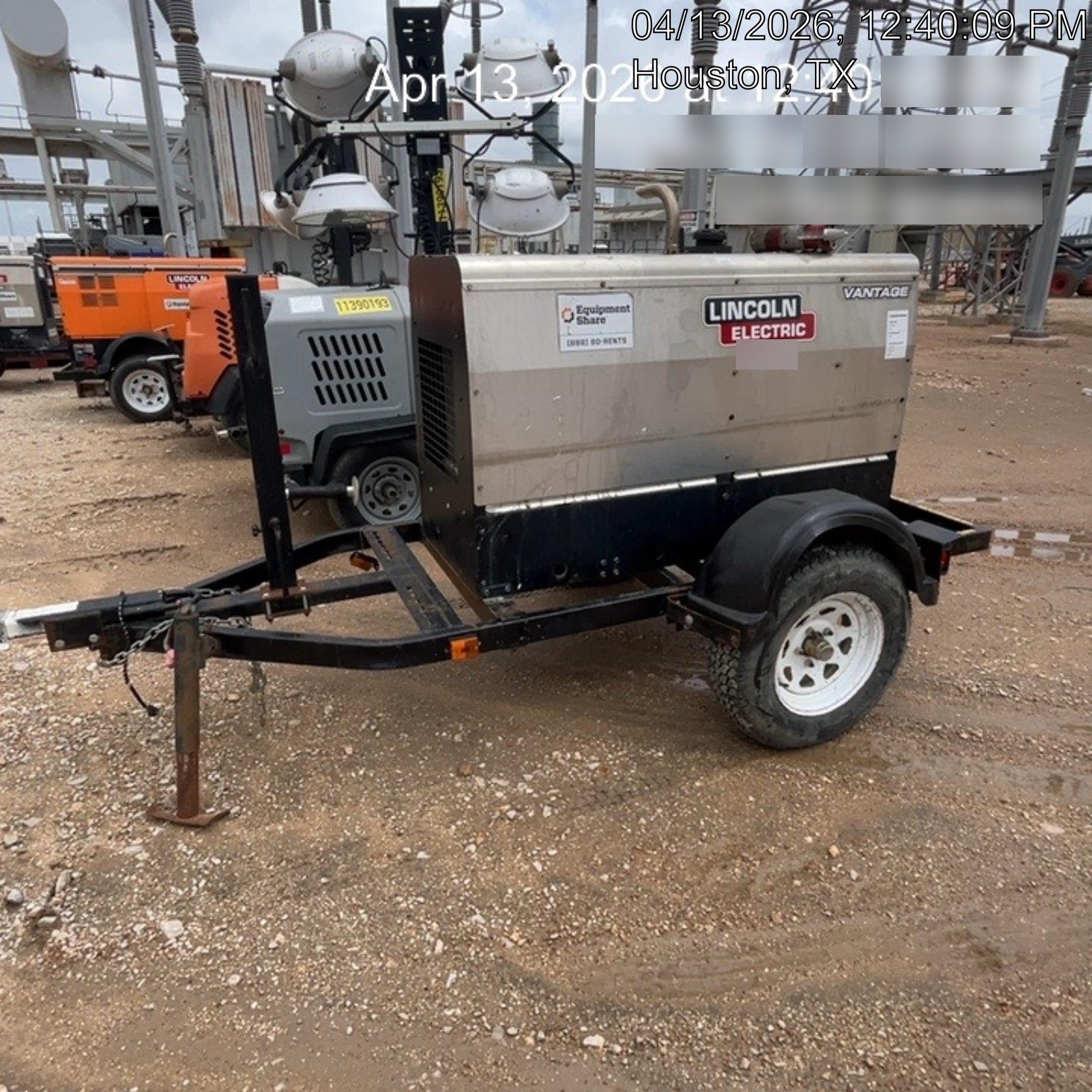 2019 Lincoln Electric Vantage 322 Ready-Pak 3, Two Wheel Trailer, Fender and Light Kit, Cable Rack
