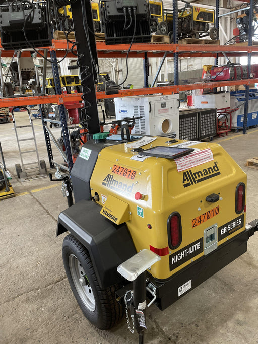 2022 Allmand NLV3GR (4) LED Light Fixture 350W, 23' Vertical Mast, 3kW Prime, Towable, ES Decals, T3