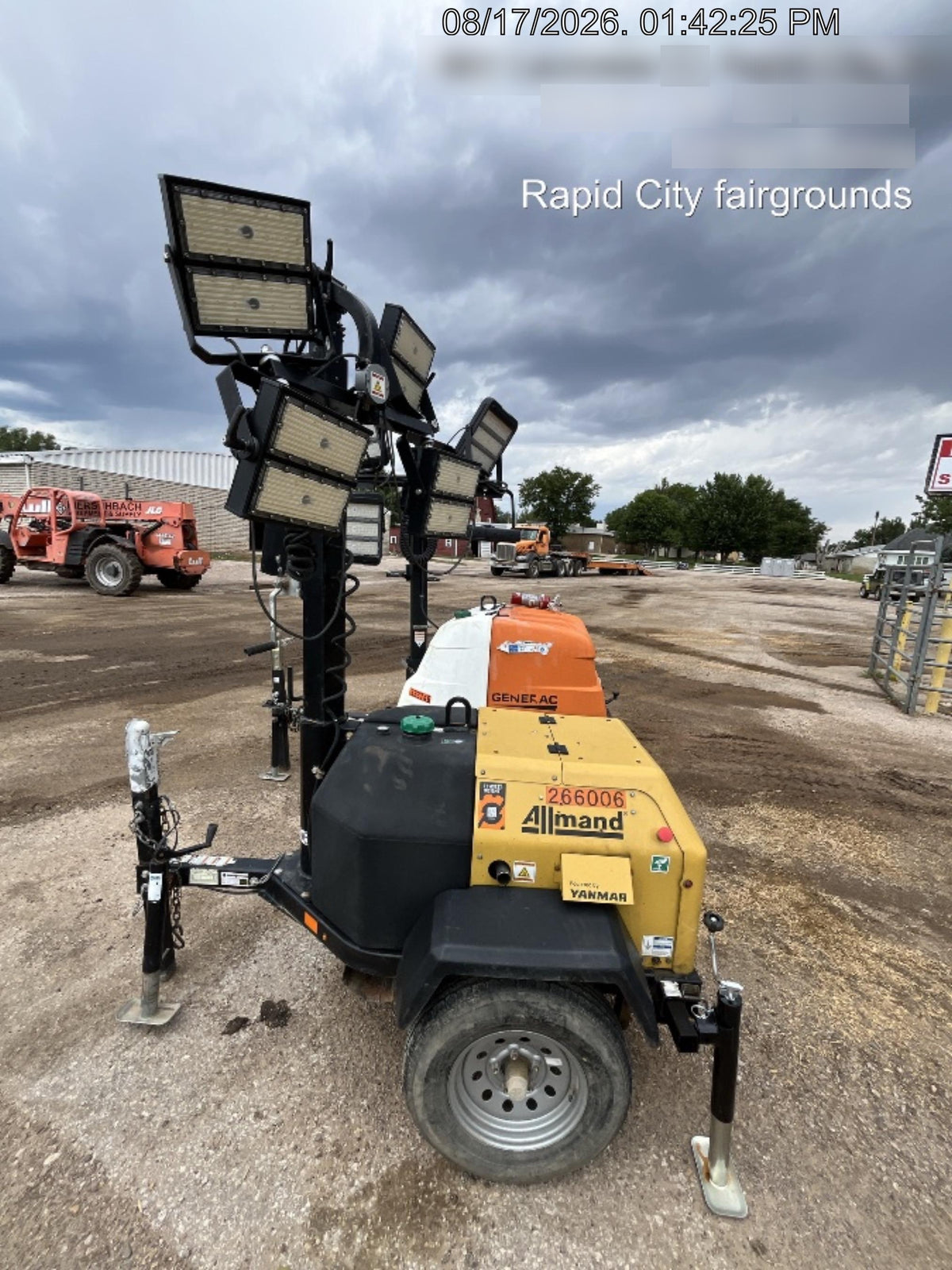 2022 Allmand NLV3GR (4) LED Light Fixture 350W, 23' Vertical Mast, 3kW Prime, Towable, ES Decals, T3