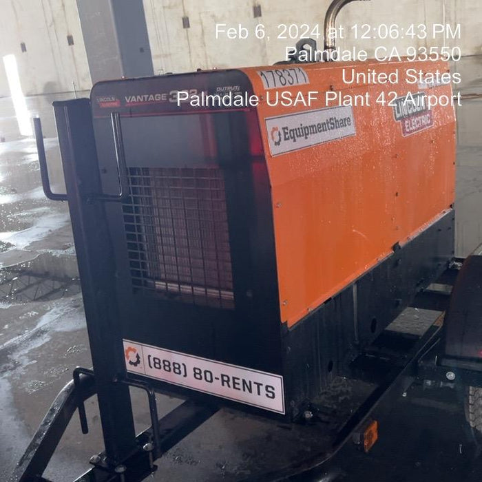 2022 Lincoln Electric Vantage 322 Trlr Mounted, Cable Rack, Light Kit