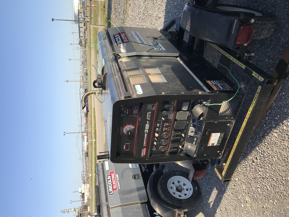 2019 Lincoln Electric Vantage 322 Welder Ready-Pak 3, Two wheel trailer, Fender and Light kit, Cable Rack
