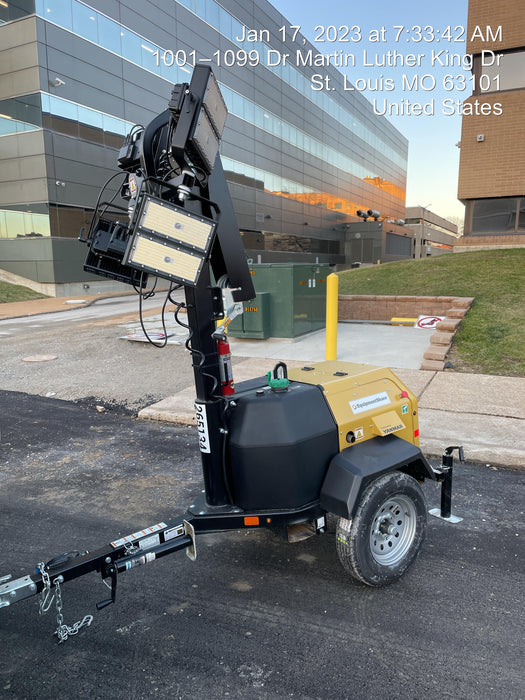 2022 Allmand NLV3GR (4) LED Light Fixture 350W, 23' Vertical Mast, 3kW Prime, Towable, ES Decals, T3