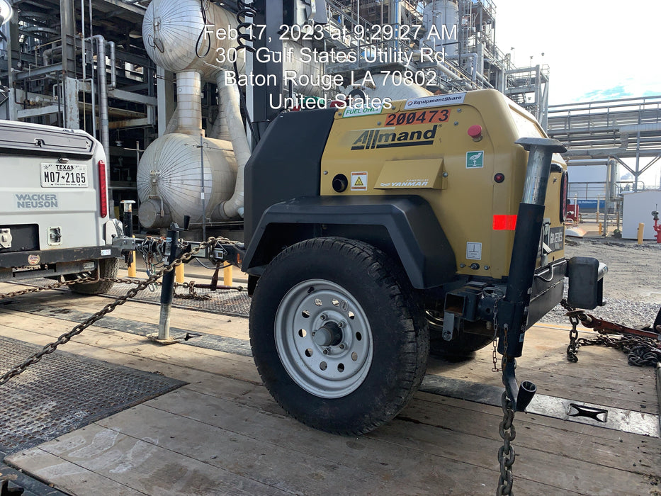 2022 Allmand NLV3GR (4) LED Light Fixture 350W, 23' Vertical Mast, 3kW Prime, Towable, Deep Sea L401, Leveling Jacks, Yanmar T4F 5.8hp