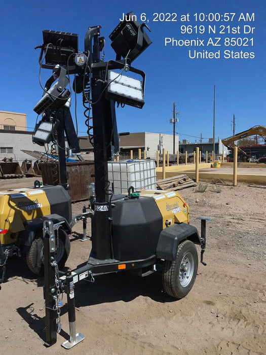 2022 Allmand NLV3GR (4) LED Light Fixture 350W, 23' Vertical Mast, 3kW Prime, Towable, Deep Sea L401, Leveling Jacks, Yanmar T4F 5.8hp