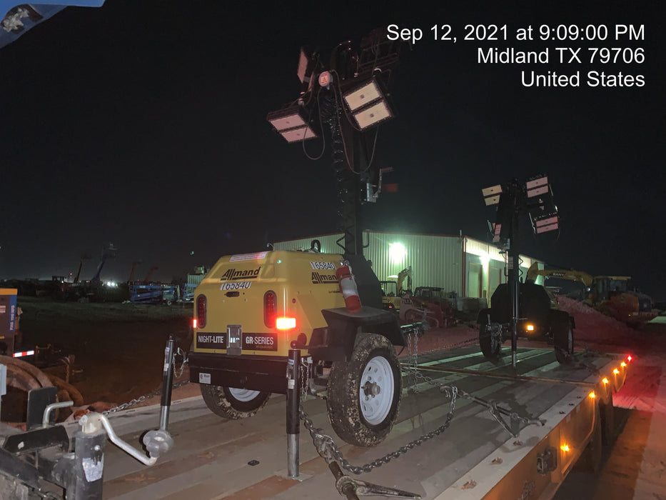 2021 Allmand NLV3GR (4) LED Light Fixture 350W, 23' Vertical Mast, 3kW Prime, Towable, Deep Sea L401, Leveling Jacks, Yanmar T4F 5.8hp