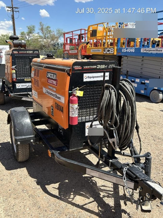 2021 Lincoln Electric Vantage 322 Vantage 322 Ready Pak 3 w/ Decals, ORANGE (includes trailer, cable rack, fender light kit) NO Telematics