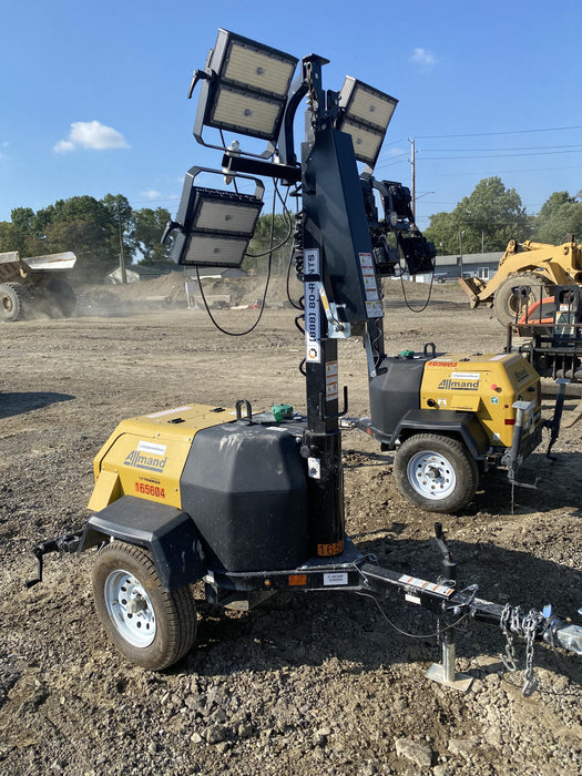 2021 Allmand NLV3GR (4) LED Light Fixture 350W, 23' Vertical Mast, 3kW Prime, Towable, Deep Sea L401, Leveling Jacks, Yanmar T4F 5.8hp