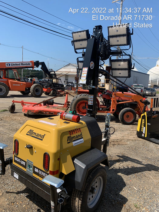 2022 Allmand NLV3GR (4) LED Light Fixture 350W, 23' Vertical Mast, 3kW Prime, Towable, Deep Sea L401, Leveling Jacks, Yanmar T4F 5.8hp