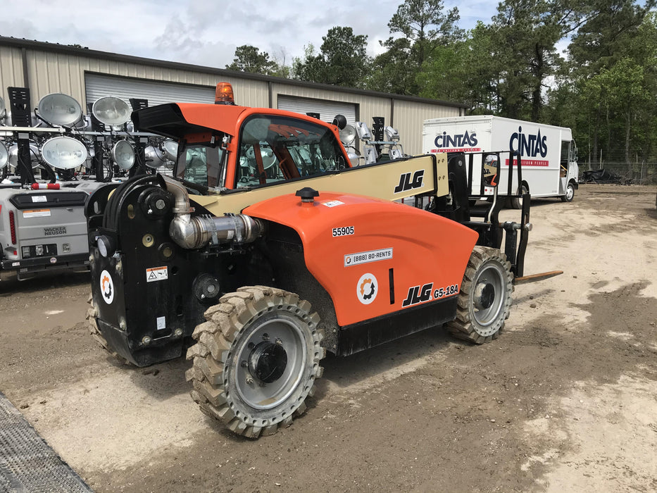 2020 JLG G5-18A Cab/Heat/Air, NM Solid Tires, Beacon w/48" Carriage, 48" Pallet Forks