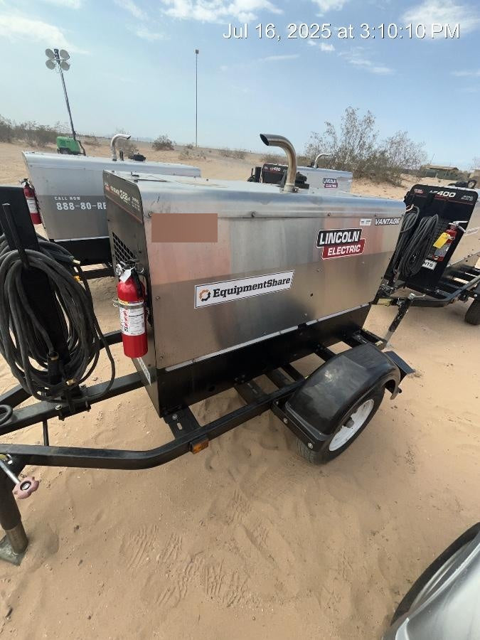 2019 Lincoln Electric Vantage 322 Welder Ready-Pak 3, Two wheel trailer, Fender and Light kit, Cable Rack
