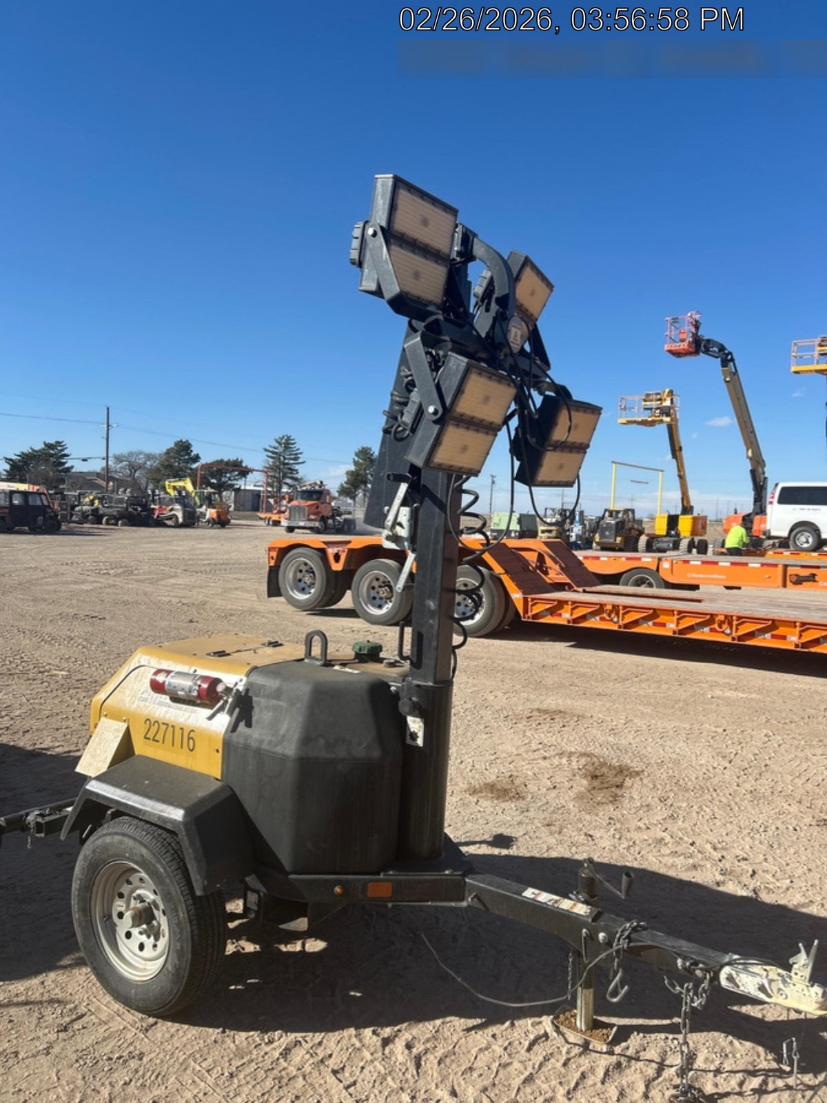 2022 Allmand NLV3GR (4) LED Light Fixture 350W, 23' Vertical Mast, 3kW Prime, Towable, Deep Sea L401, Leveling Jacks, Yanmar T4F 5.8hp