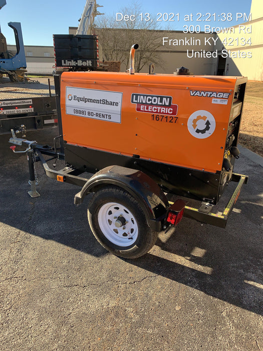 2021 Lincoln Electric Vantage 322 Vantage 322 Ready Pak 3 w/ Decals, ORANGE (includes trailer, cable rack, fender light kit) NO Telematics