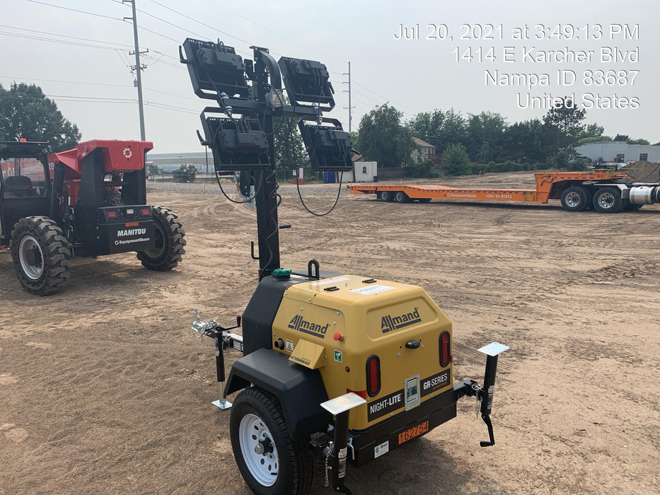 2021 Allmand NLV3GR (4) LED Light Fixture 350W, 23' Vertical Mast, 3kW Prime, Towable, Deep Sea L401, Leveling Jacks, Yanmar T4F 5.8hp