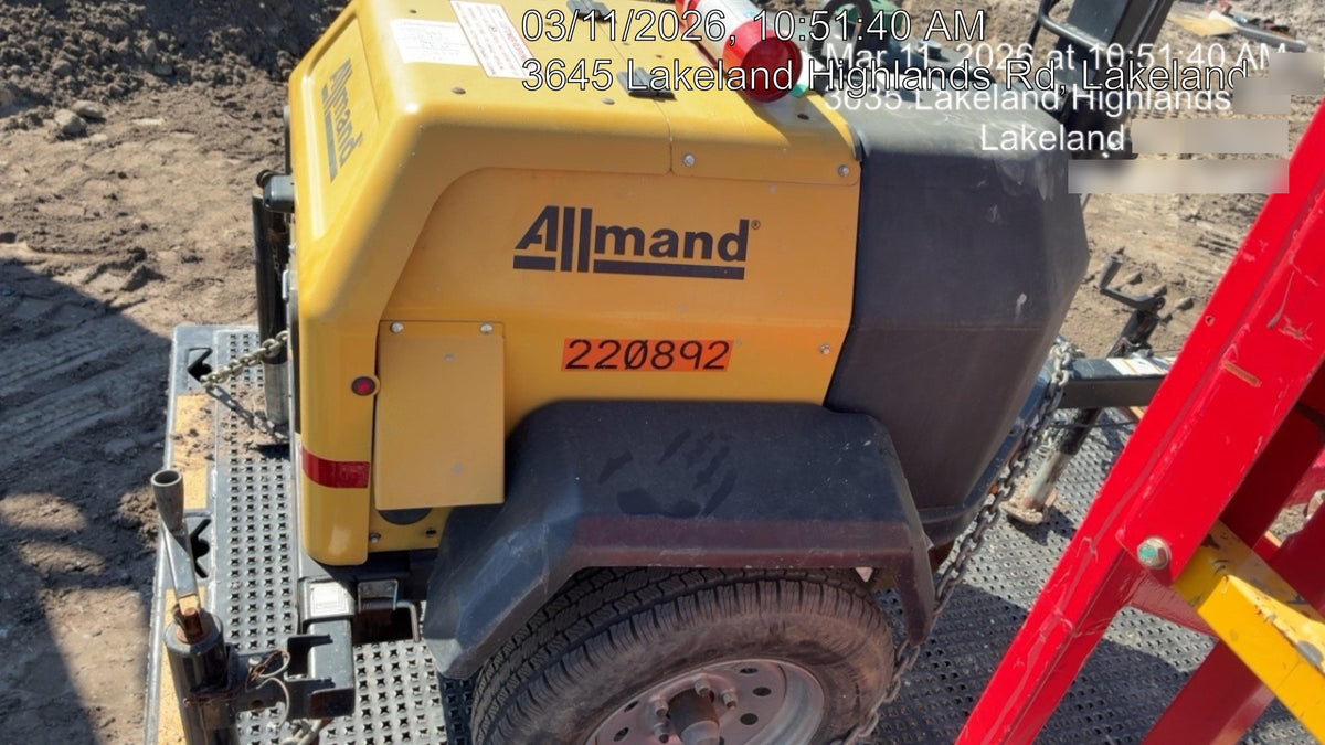 2022 Allmand NLV3GR (4) LED Light Fixture 350W, 23' Vertical Mast, 3kW Prime, Towable, Deep Sea L401, Leveling Jacks, Yanmar T4F 5.8hp