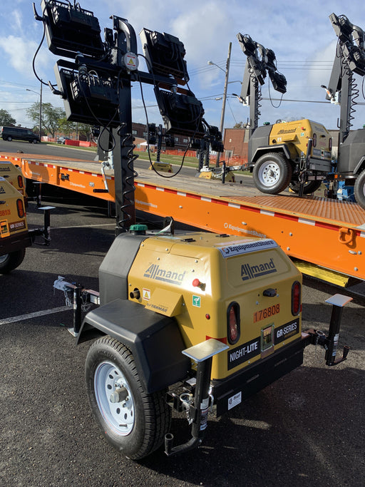 Allmand NLV3GR (4) LED Light Fixture 350W, 23' Vertical Mast, 3kW Prime, Towable, Deep Sea L401, Leveling Jacks, Yanmar T4F 5.8hp