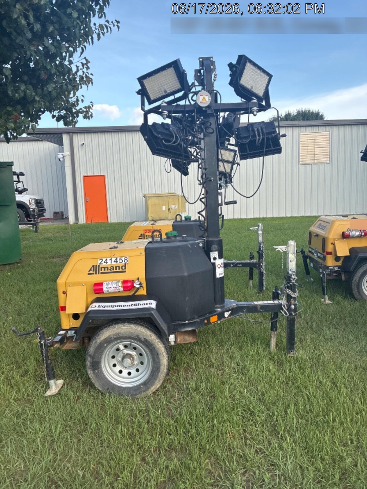 2022 Allmand NLV3GR (4) LED Light Fixture 350W, 23' Vertical Mast, 3kW Prime, Towable, Deep Sea L401, Leveling Jacks, Yanmar T4F 5.8hp