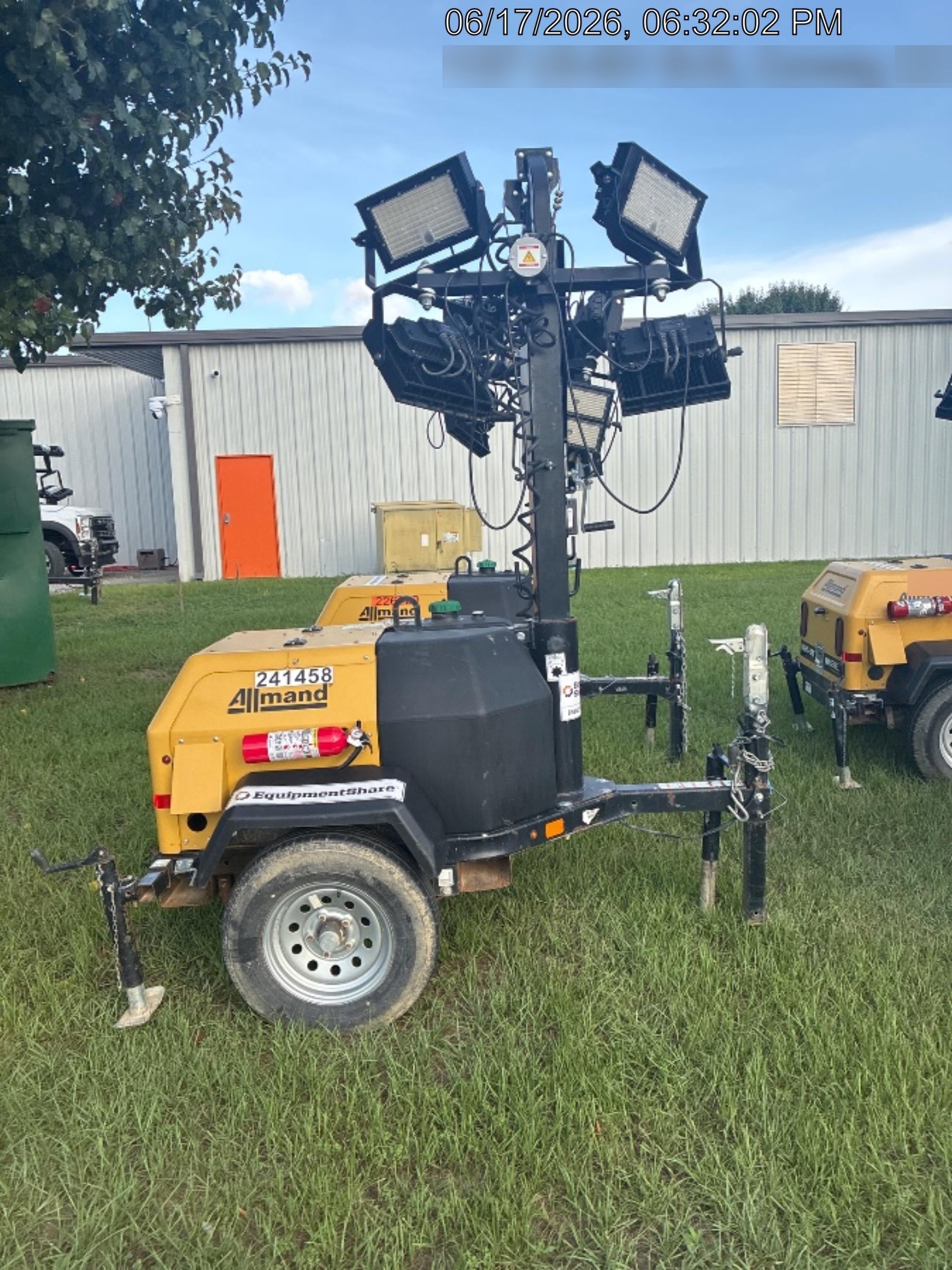 2022 Allmand NLV3GR (4) LED Light Fixture 350W, 23' Vertical Mast, 3kW Prime, Towable, Deep Sea L401, Leveling Jacks, Yanmar T4F 5.8hp