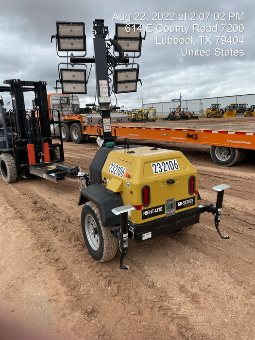 2022 Allmand NLV3GR (4) LED Light Fixture 350W, 23' Vertical Mast, 3kW Prime, Towable, Deep Sea L401, Leveling Jacks, Yanmar T4F 5.8hp