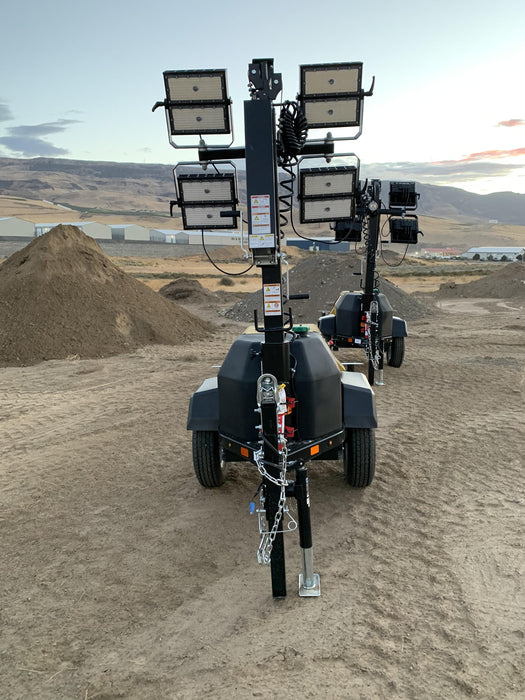 2021 Allmand NLV3GR (4) LED Light Fixture 350W, 23' Vertical Mast, 3kW Prime, Towable, Deep Sea L401, Leveling Jacks, Yanmar T4F 5.8hp