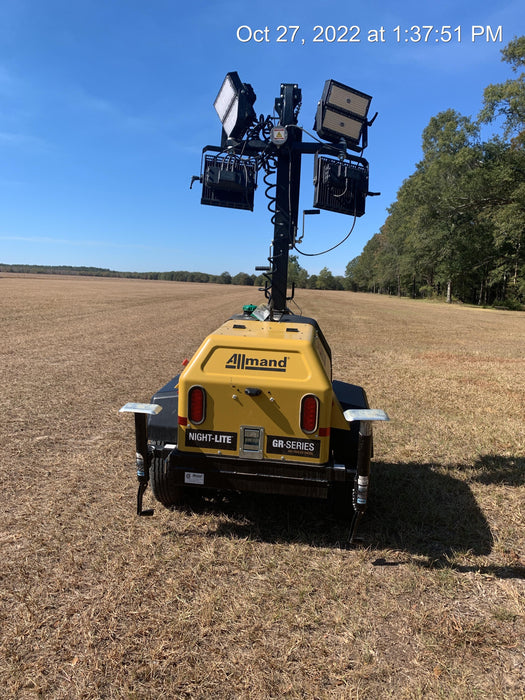 2022 Allmand NLV3GR (4) LED Light Fixture 350W, 23' Vertical Mast, 3kW Prime, Towable, Deep Sea L401, Leveling Jacks, Yanmar T4F 5.8hp