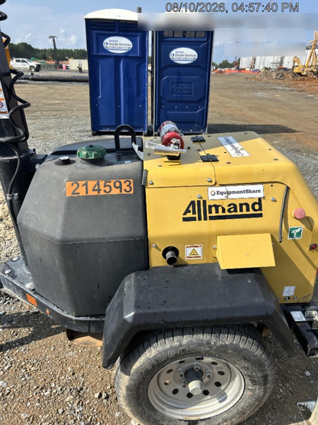 2022 Allmand NLV3GR (4) LED Light Fixture 350W, 23' Vertical Mast, 3kW Prime, Towable, Deep Sea L401, Leveling Jacks, Yanmar T4F 5.8hp