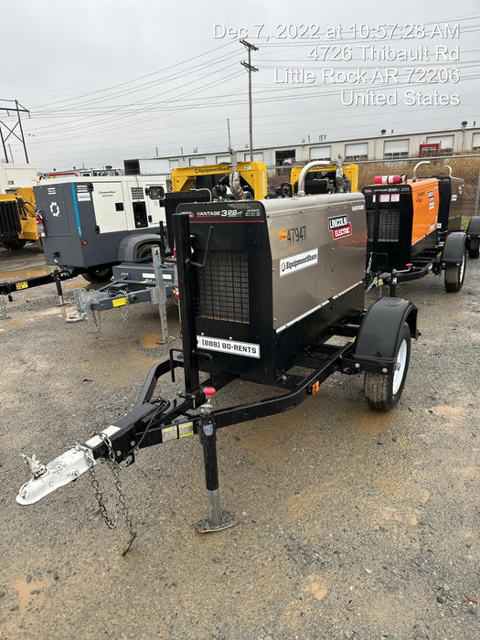 2019 Lincoln Electric Vantage 322 Ready-Pak 3, Two Wheel Trailer, Fender and Light Kit, Cable Rack