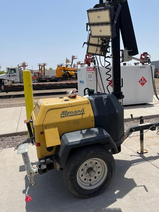 2022 Allmand NLV3GR (4) LED Light Fixture 350W, 23' Vertical Mast, 3kW Prime, Towable, Deep Sea L401, Leveling Jacks, Yanmar T4F 5.8hp